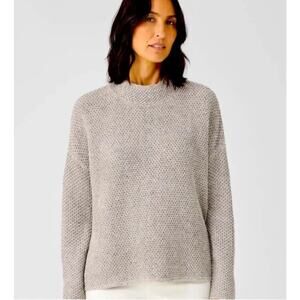 Eileen Fisher Silk Noil Funnel Neck Top in Ash, Size M